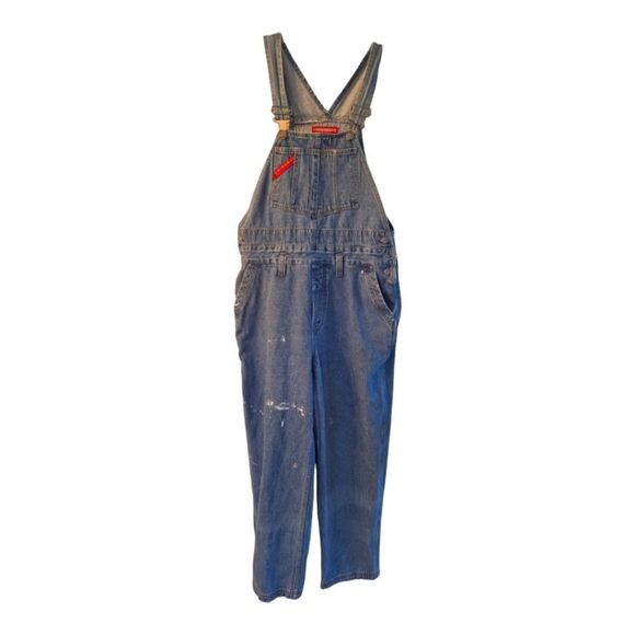 Vintage UnionBay Overalls Blue Jean Denim sz M Paint Spatter Unisex Union Bay - Picture 1 of 15